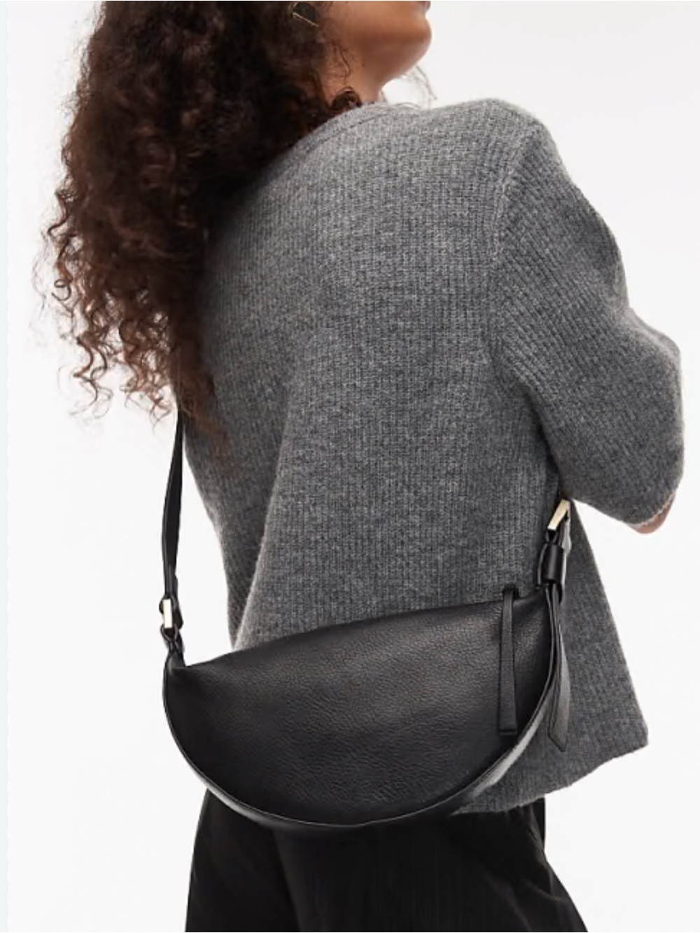 ALLSAINTS Black Pebbled Leather Half Moon Crescent Bum Belt Bag/Crossbody